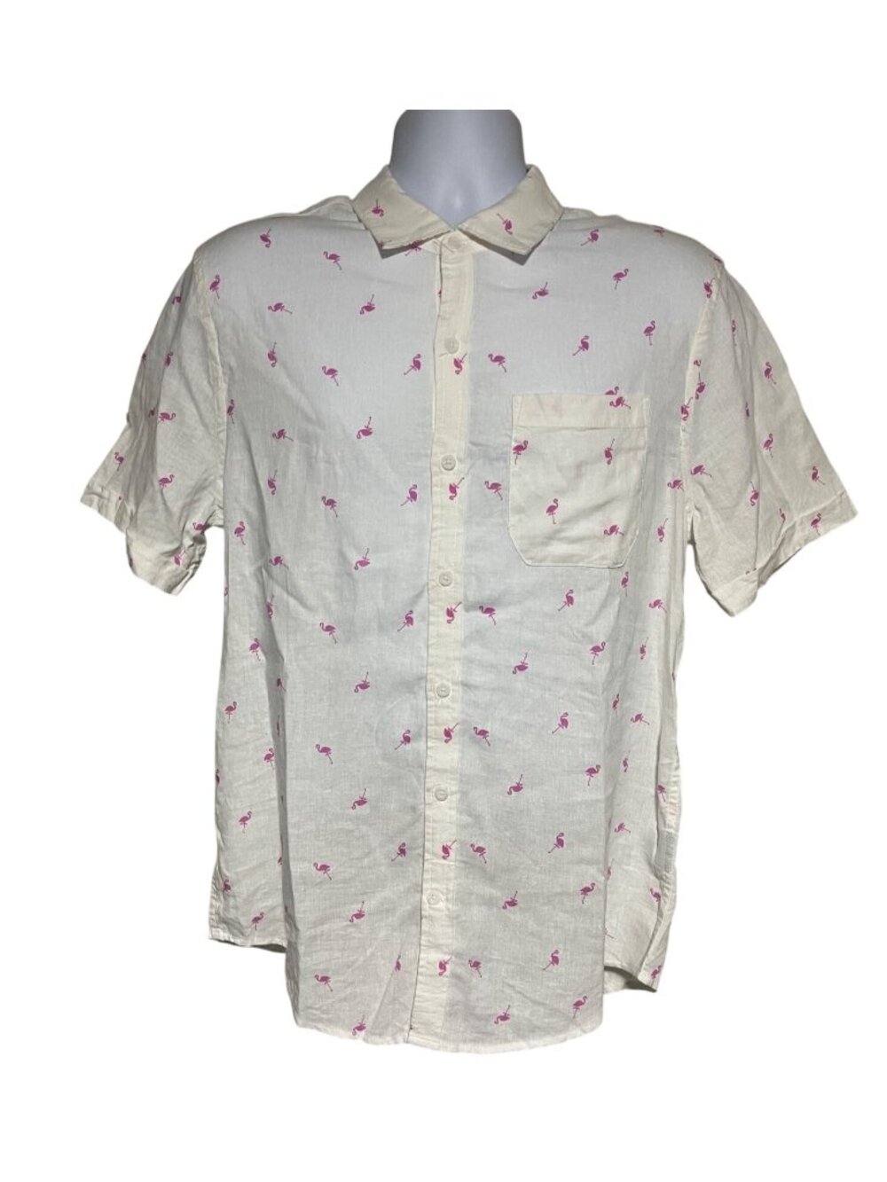 Magaschoni White Pink Flamingo Shirt Mens M Button Up Coastal Resort Beachside